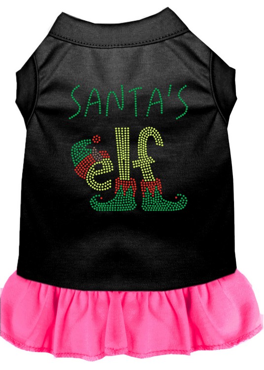 Santa's Elf Rhinestone Dog Dress Black with Bright Pink Med